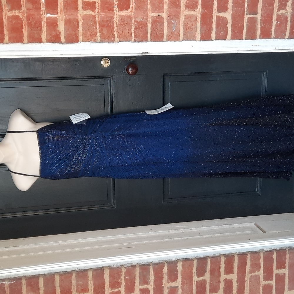 New The Evening Store M Full Length Beaded Navy Ombre Dress